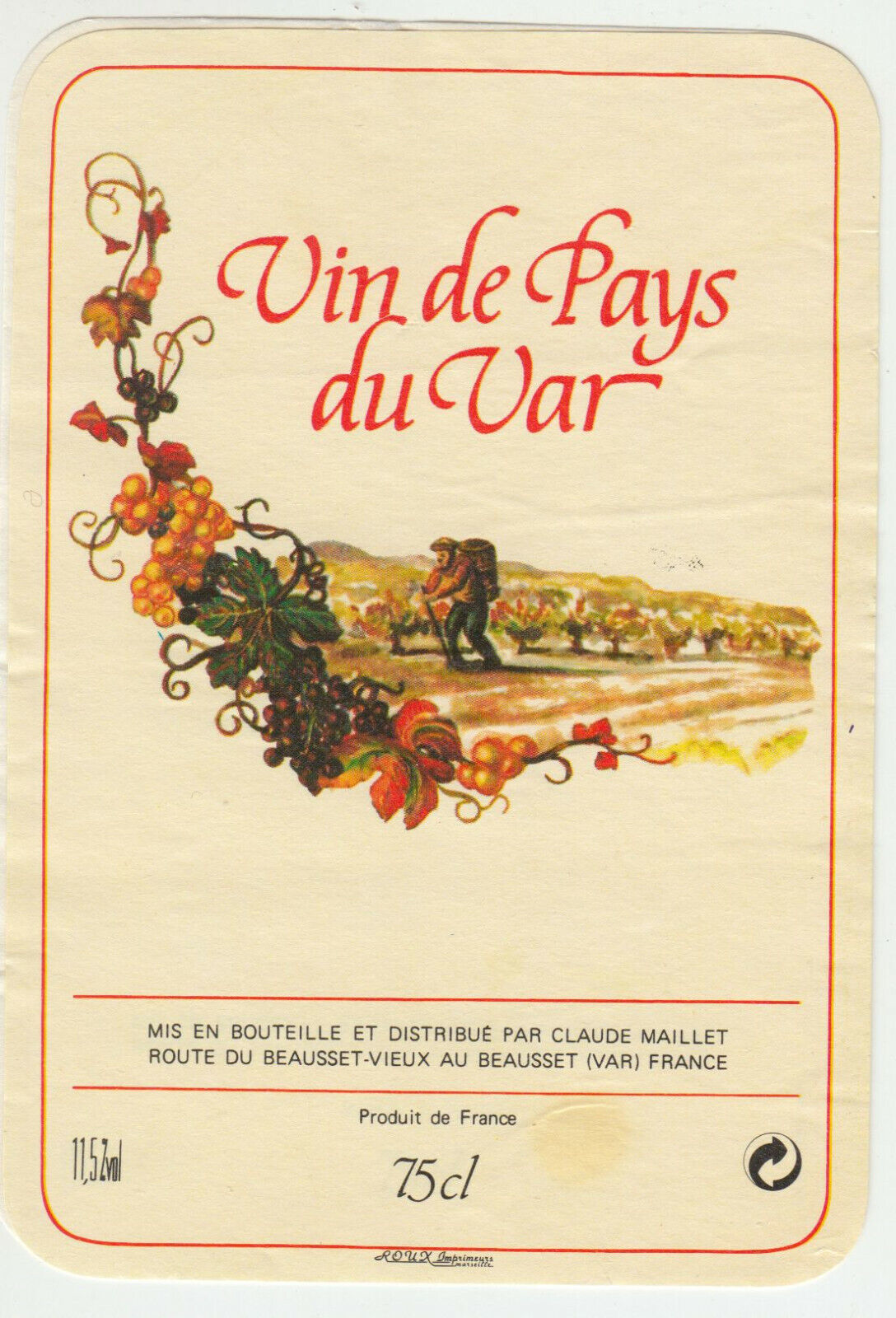 ETIQUETTE DE VIN DE PAYS DU VAR 402687606130