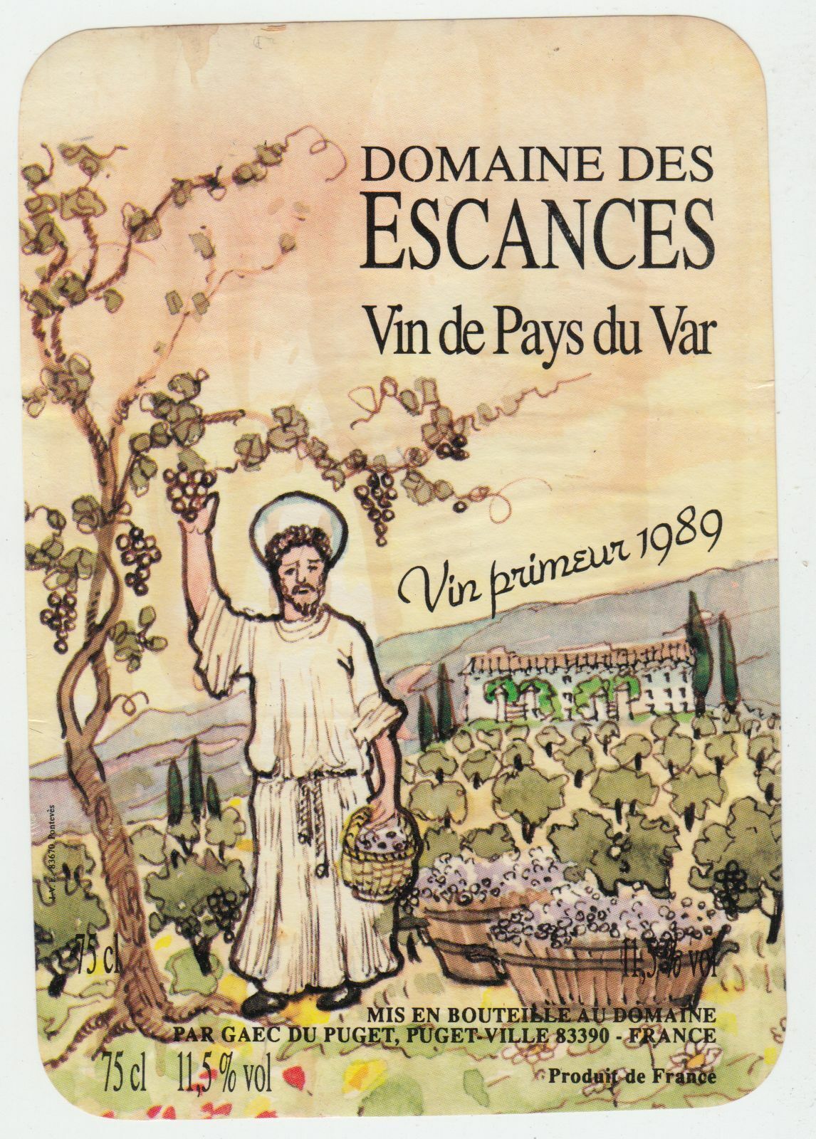 ETIQUETTE DE VIN DE PAYS DU VAR DOMAINE DES ESCANCES 1989 124569409490