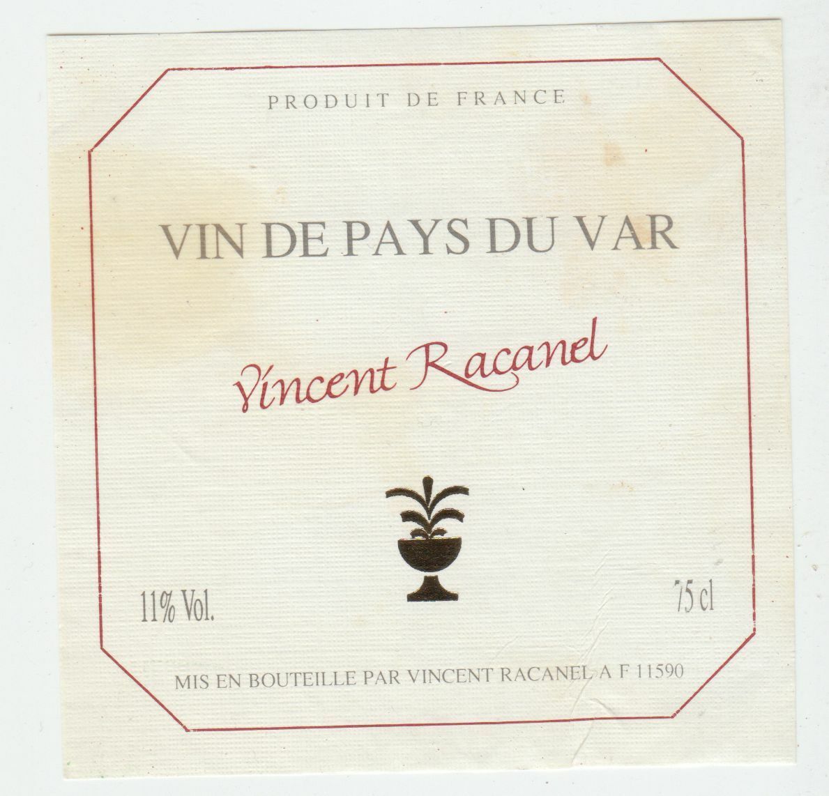 ETIQUETTE DE VIN DE PAYS DU VAR VINCENT RACANEL 402687606180