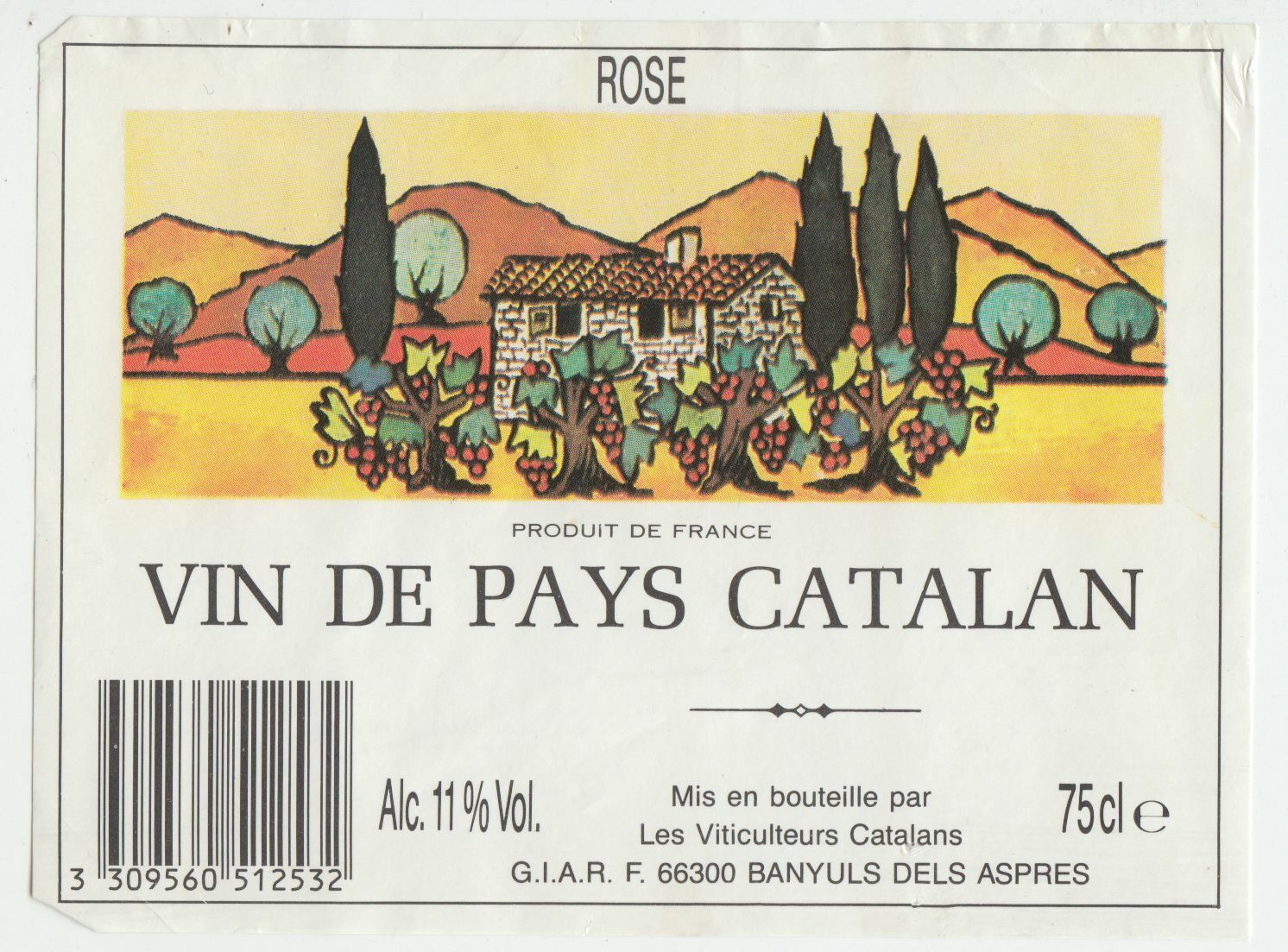 ETIQUETTE DE VIN DES PYRENEES ORIENTALES VIN DE PAYS CATALAN 402690973600