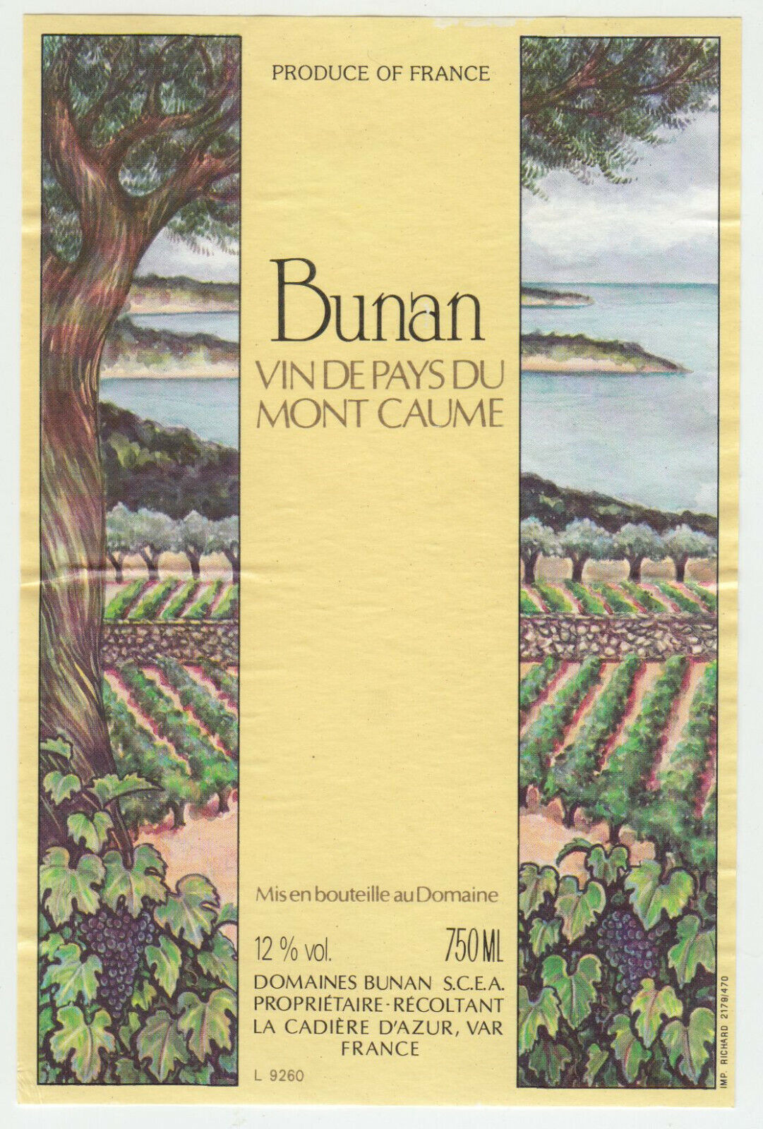 ETIQUETTE DE VIN DU MONT CAUME BUNAN LA CADIERE D AZUR 124570864090