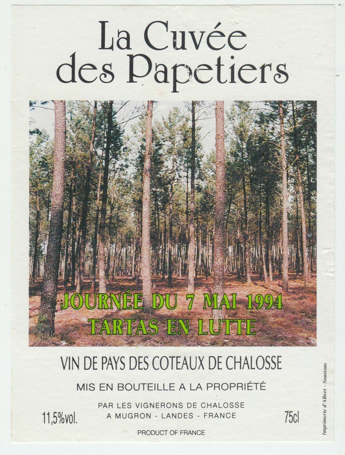 ETIQUETTE DE VIN DU PAYS DE PAYS DES COTEAUX DE CHALOSSE CUVEE DES PAPETIERS 124576538630