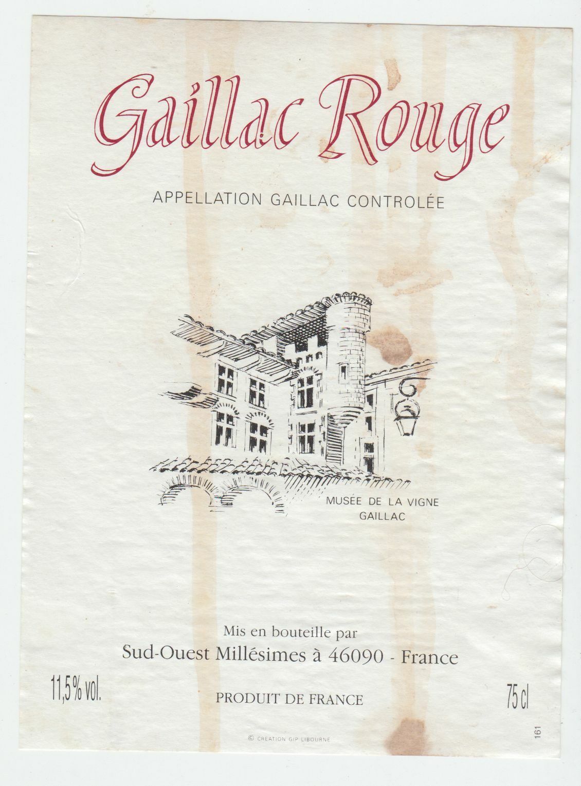 ETIQUETTE DE VIN GAILLAC ROUGE SUD OUEST MILLESIMES 124552112020