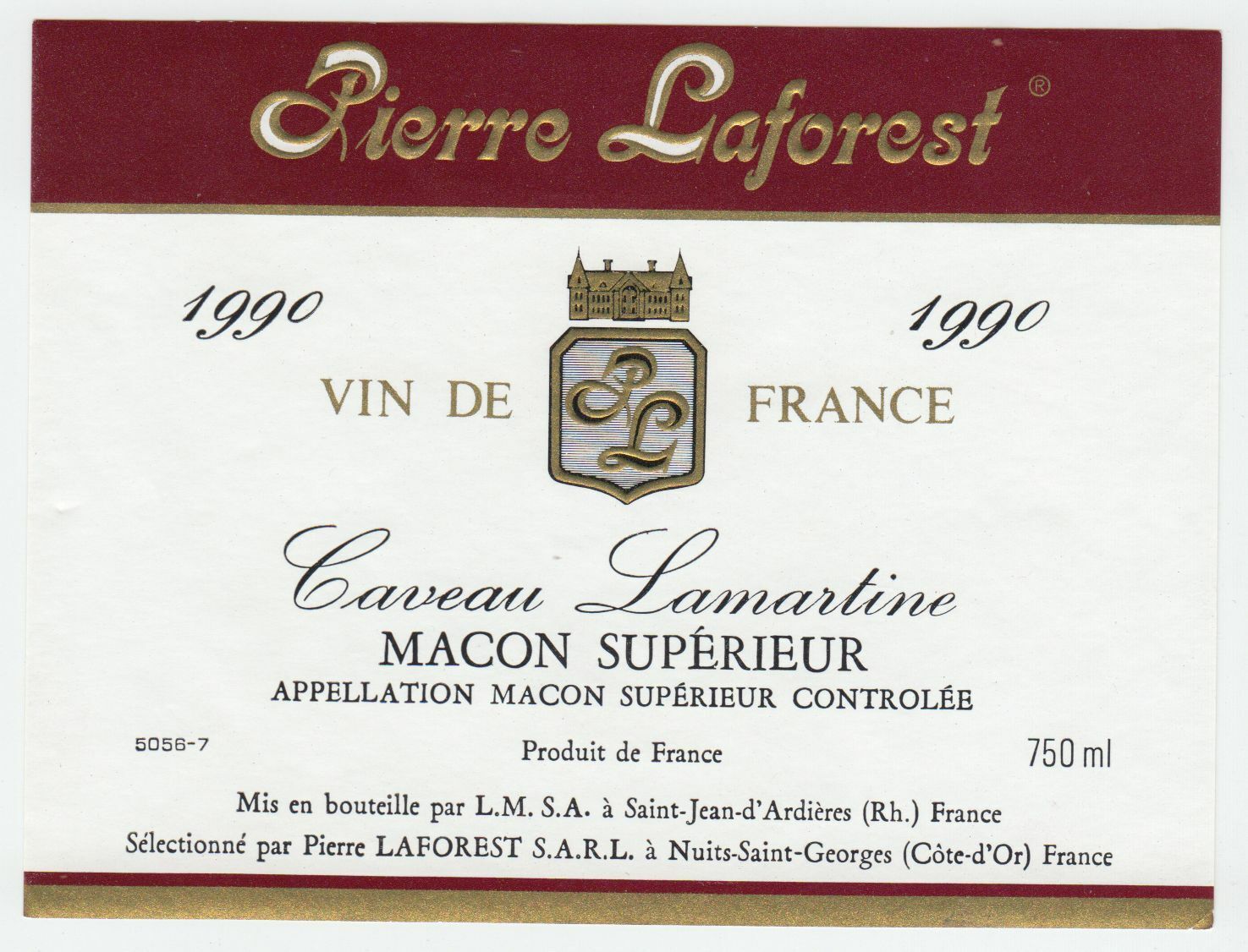 ETIQUETTE DE VIN MACON SUPERIEUR 1990 CAVEAU LAMARTINE 124463377130