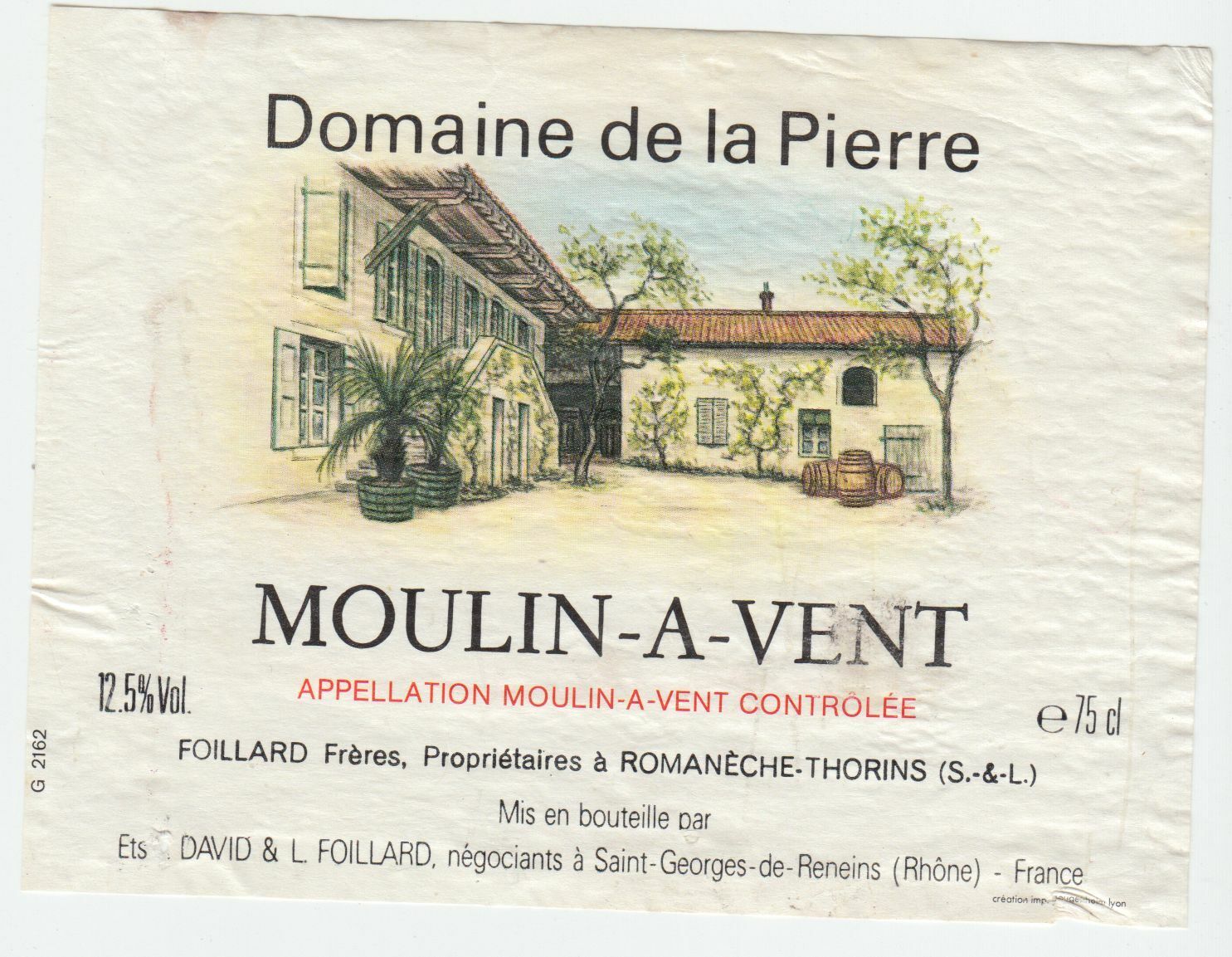 ETIQUETTE DE VIN MOULIN A VENT DOMAINE DE LA PIERRE 402582999380