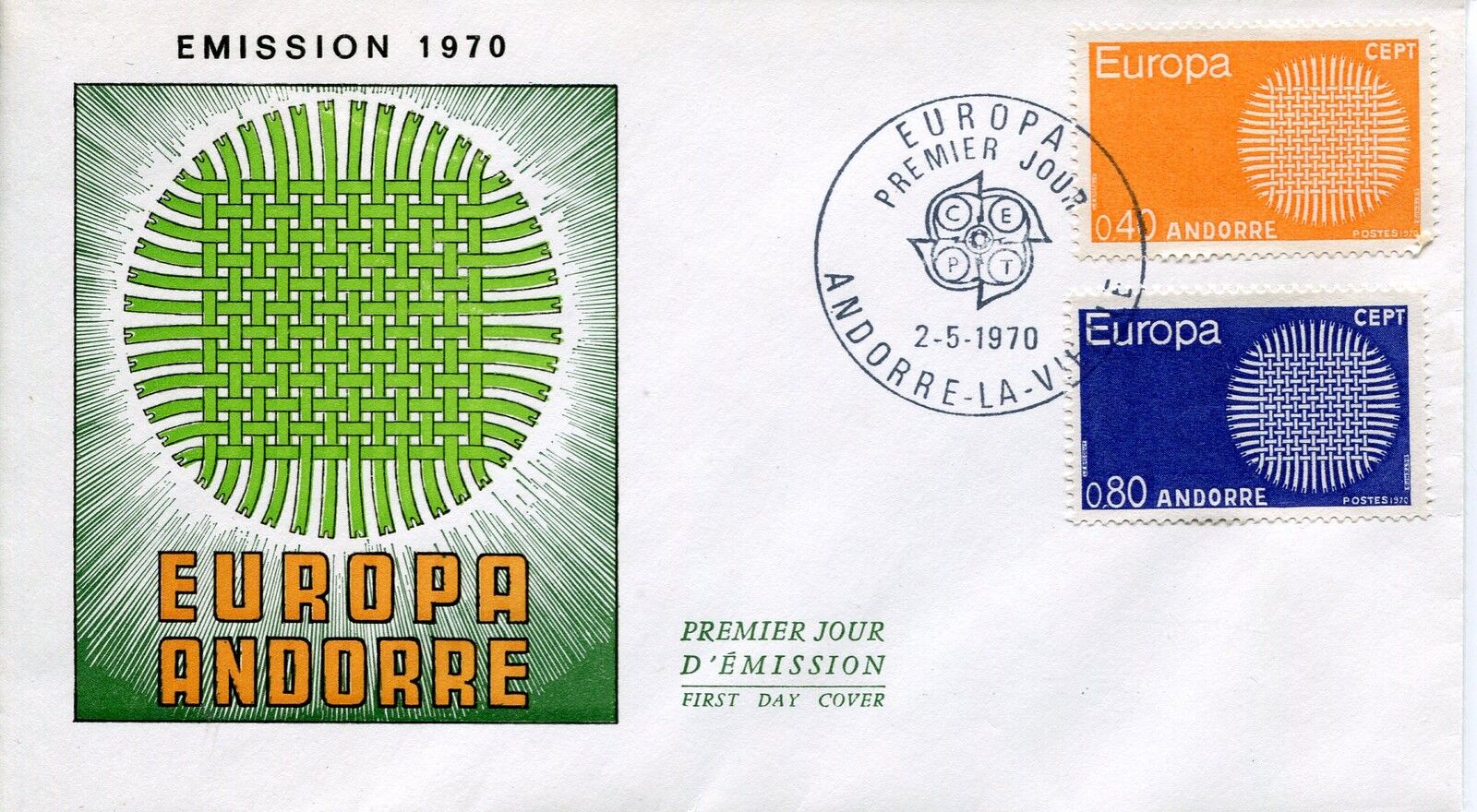 FDC PREMIER JOUR ANDORRE 1970 TIMBRE N 202 203 EUROPA 400790940690