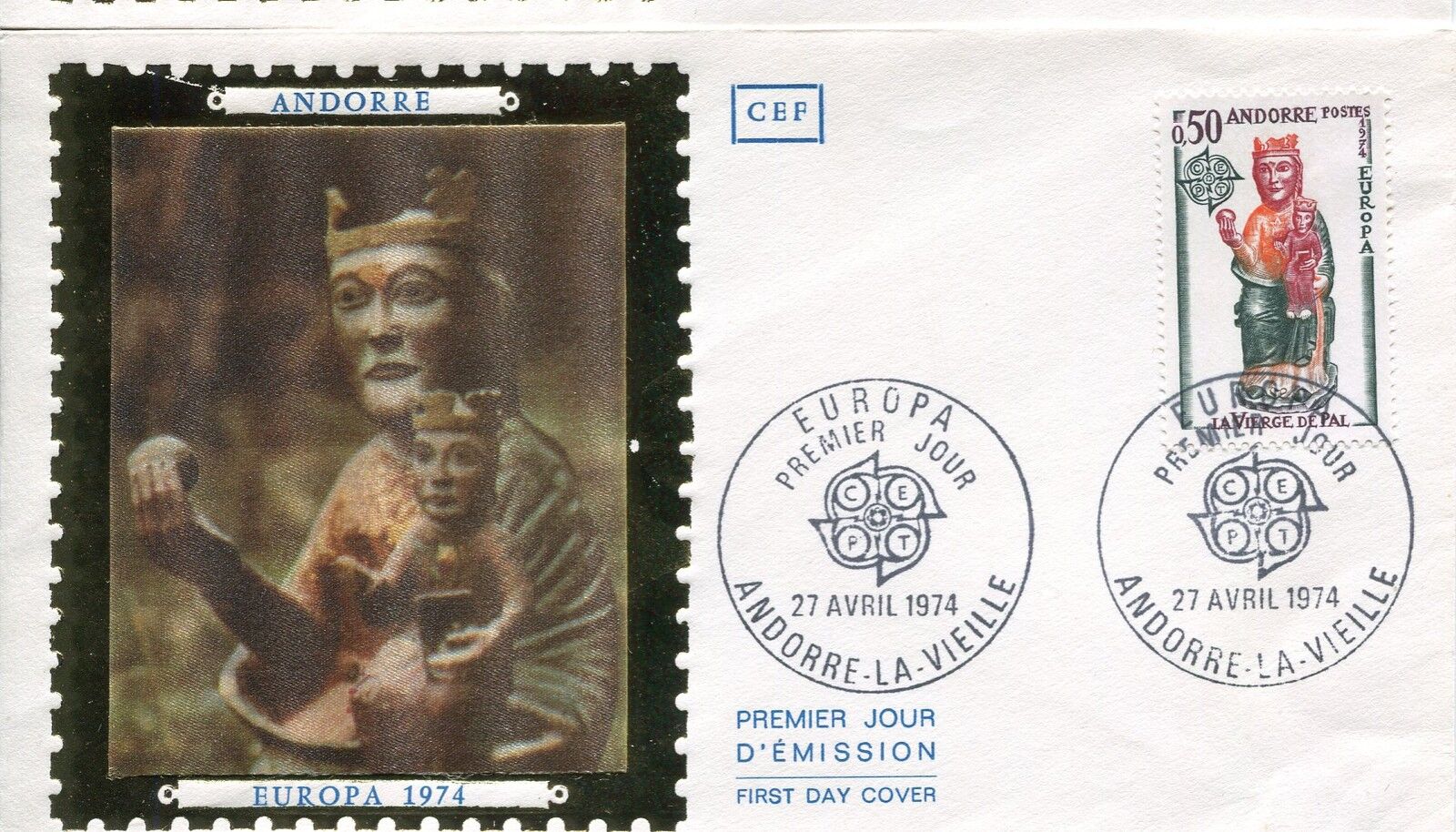 FDC PREMIER JOUR ANDORRE 1974 TIMBRE N 237 EUROPA VIERGE DE PAL 121463042380