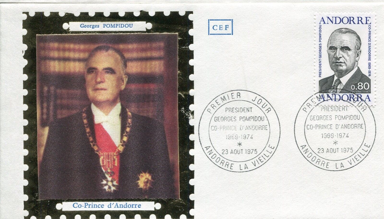 FDC PREMIER JOUR ANDORRE 1975 TIMBRE N 249 GEORGES POMPIDOU 121463030340