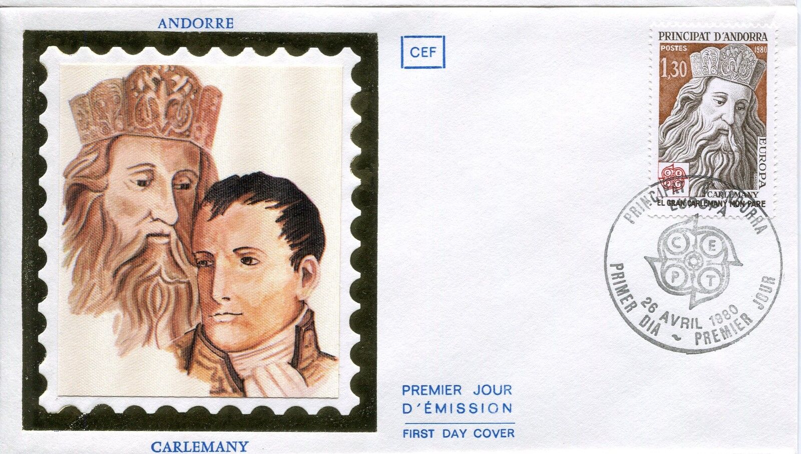 FDC PREMIER JOUR ANDORRE 1980 TIMBRE N 284 CARLEMANY CHARLEMAGNE 400790410170