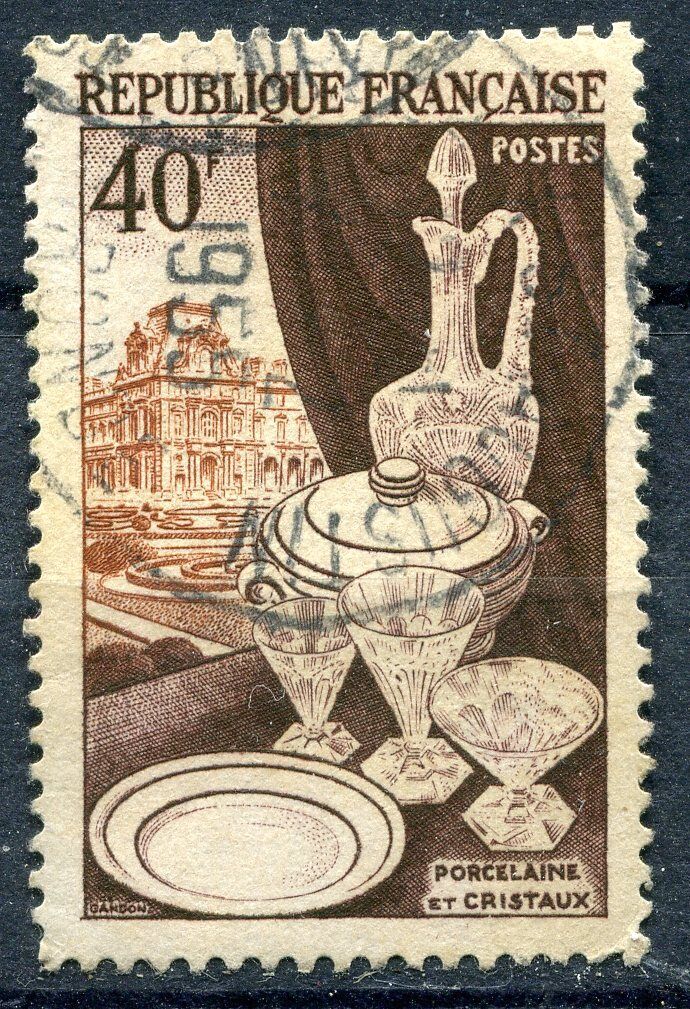 FRANCE TIMBRE OBL N 972 PORCELAINE CRISTAUX ET LE LOUVRE 110935756570