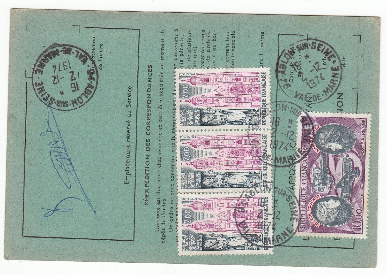 FRANCE TIMBRE ORDRE DE REEXPEDITION ABLON POUR L OUSTALET 1975 121902934850