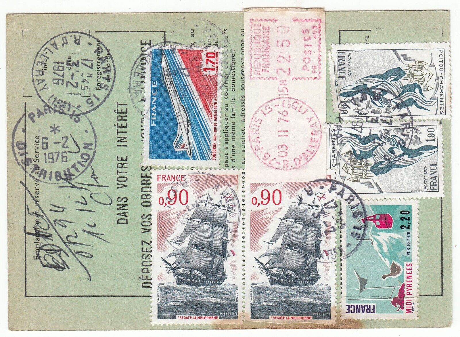 FRANCE TIMBRE ORDRE DE REEXPEDITION PARIS 18 POUR PARIS 18 1976 401075004350