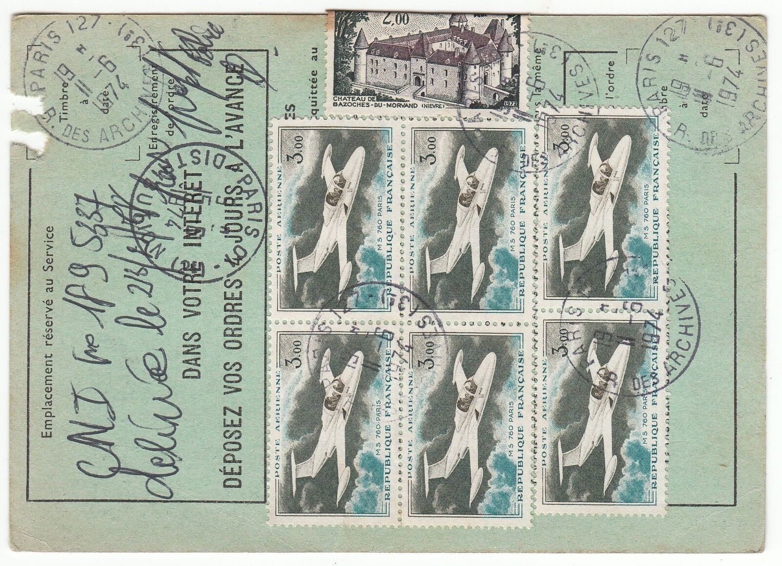 FRANCE TIMBRE ORDRE DE REEXPEDITION PARIS POUR MONTREUIL 1974 121901103230