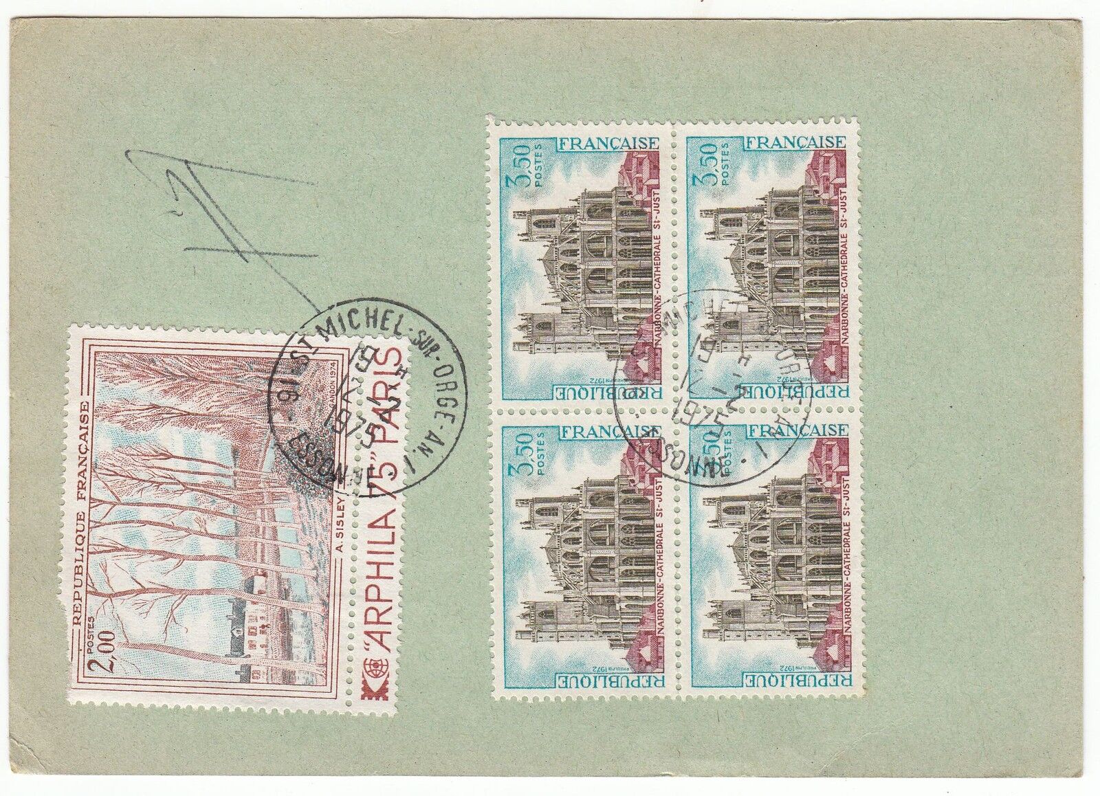 FRANCE TIMBRE ORDRE DE REEXPEDITION ST MICHEL SUR ORGE POUR LES YVELINES 1975 121901110410