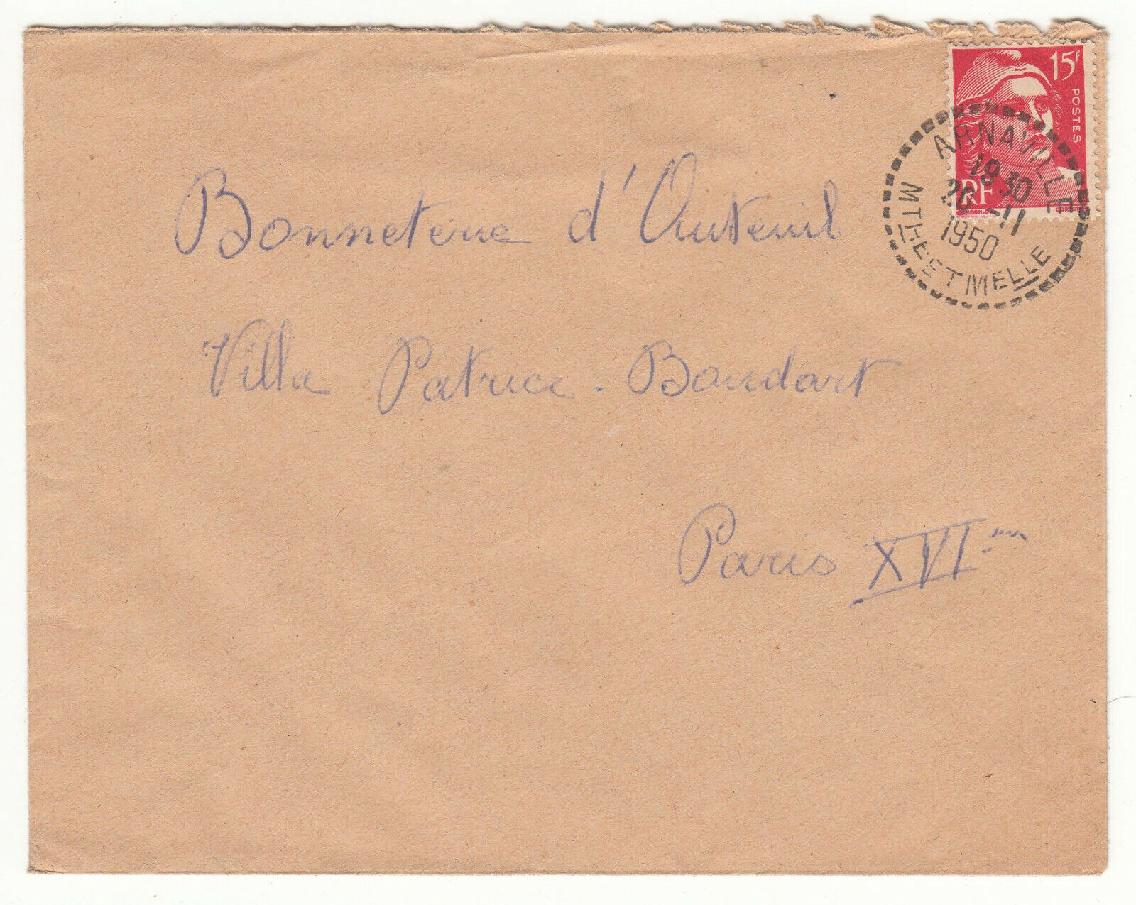 LETTRE ARNAVILLE POUR PARIS SEUL SUR LETTRE GANDON CACHET PERLE 123849411220