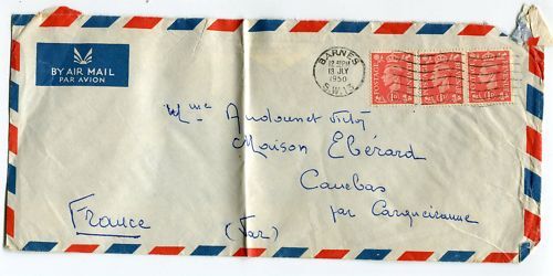 LETTRE BARNES POUR CARQUEIRANNE VAR 1950