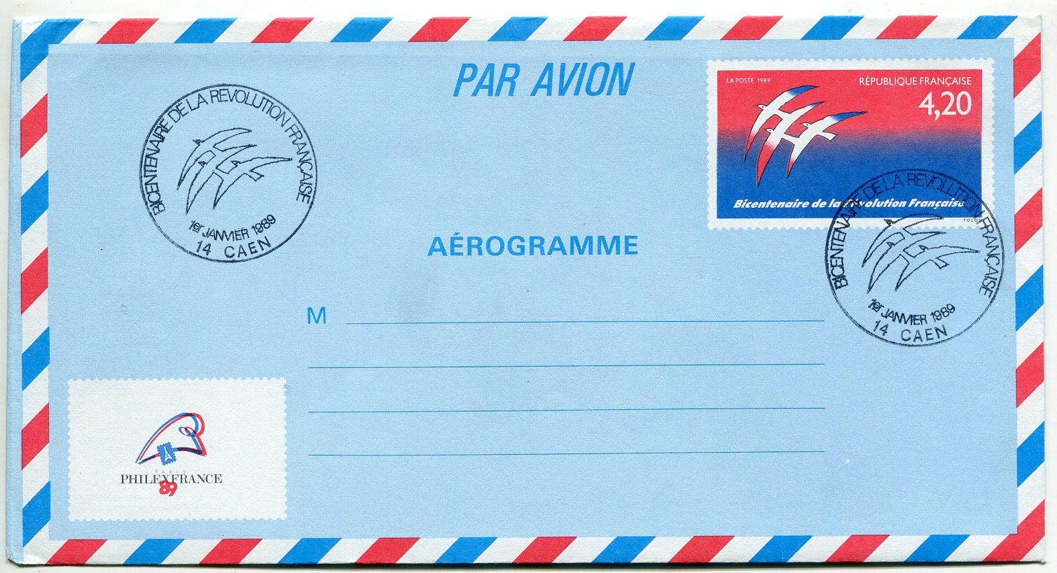 LETTRE CAEN AEROGRAMME PREMIER JOUR BICENTENAIRE REVOLUTION 121170735900