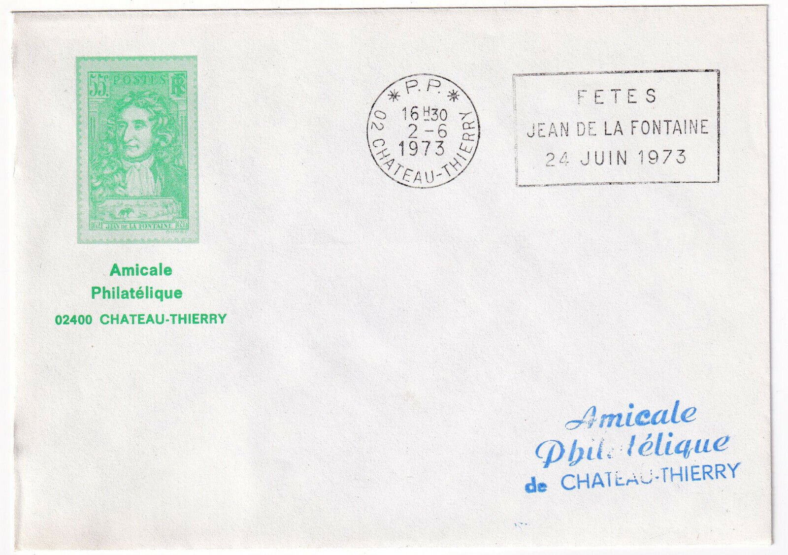 LETTRE ENTIER PHILATELIQUE CHATEAU THIERRY 1973 FETES DE JEAN DE LA FONTAINE 124962952840