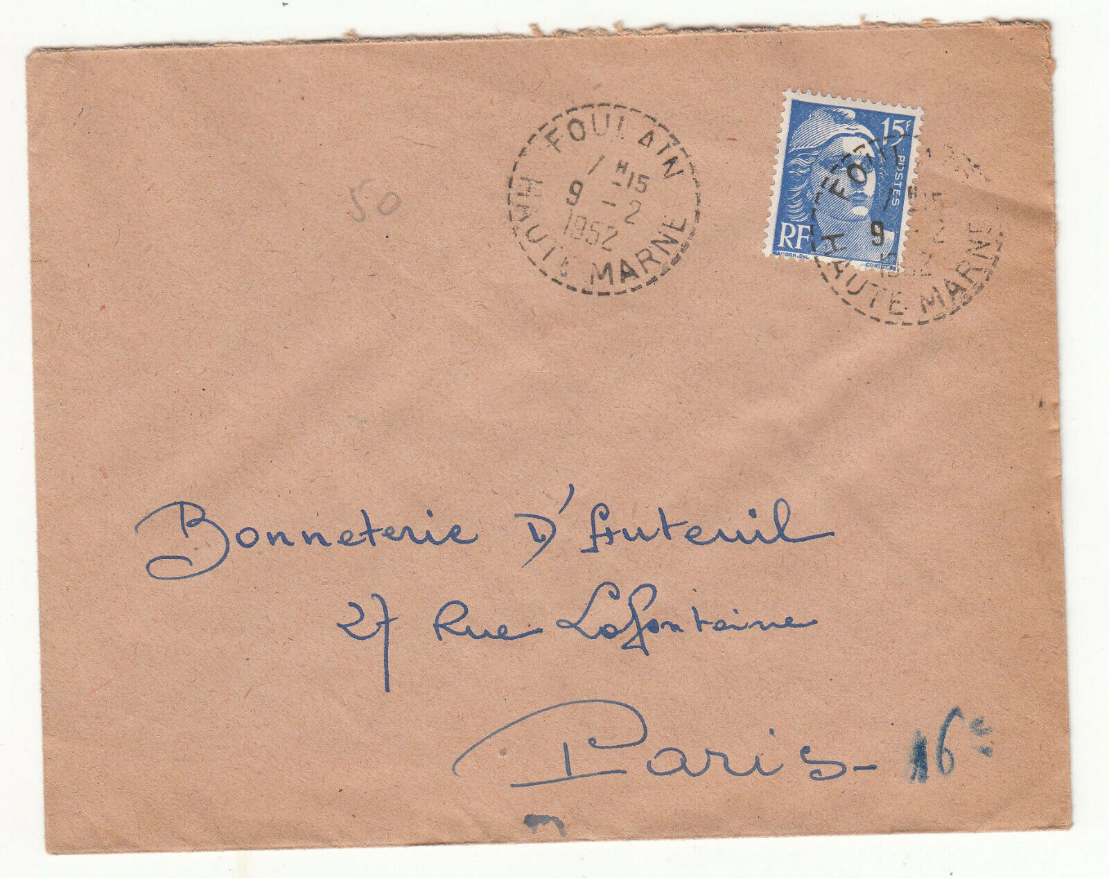 LETTRE FOULAIN POUR PARIS 1952 GANDON CACHET PERLE 123903980730