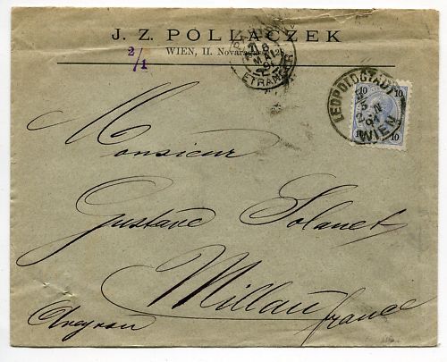 LETTRE  LEOPOLDGTADT WIEN POUR MILLAU 1891