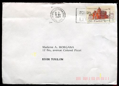 LETTRE POSTE CANADA POUR TOULON 1987 110678700460