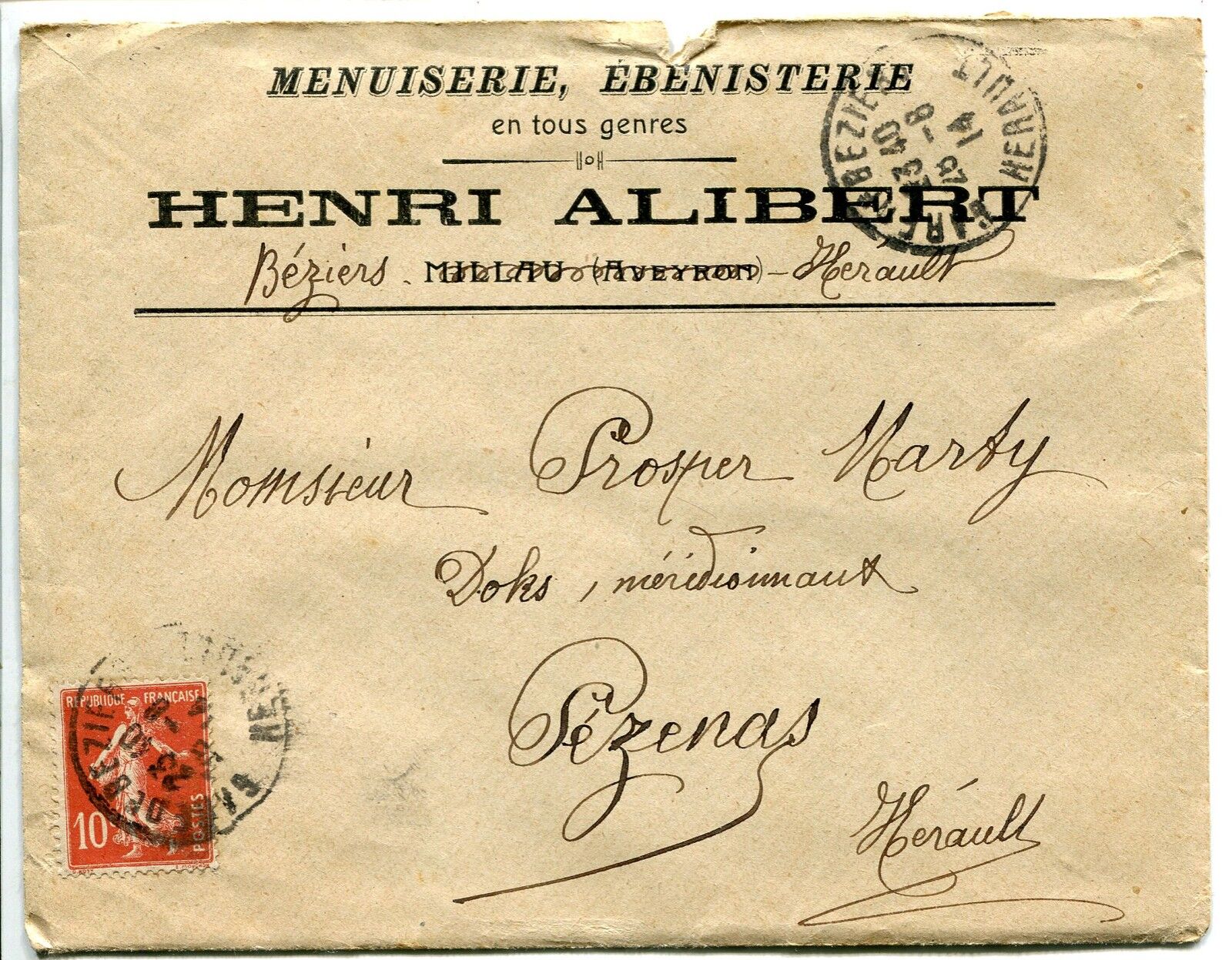 LETTRE PUBLICITAIRE HENRI ALIBERT AVEC CORRESPONDANCE BEZIER OEZENAS 1914 400782425200