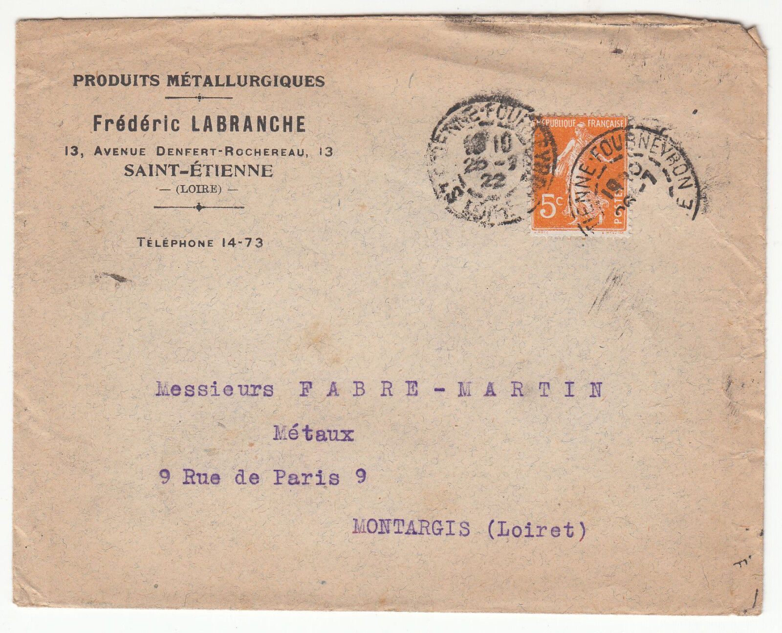 LETTRE PUBLICITAIRE PRODUITS METALLURGIQUES ST ETIENNE FOURNEYRON PARIS 1922 122868144170