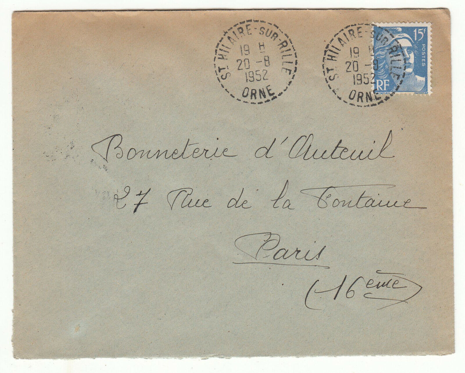 LETTRE SAINT HILAIRE SUR RILLE POUR PARIS SEUL SUR LETTRE GANDON CACHET PERLE 123849423930