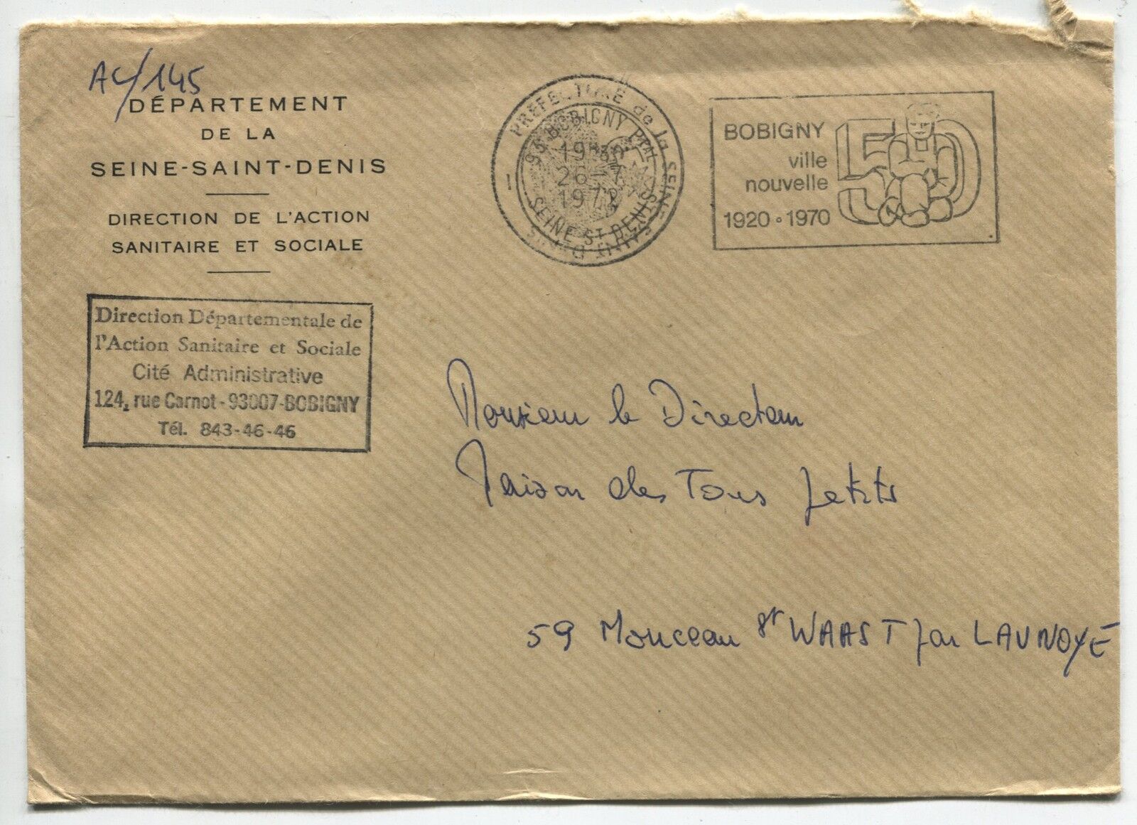 LETTRE SEINE SAINT DENIS POUR MAISON DES TOUS PETITS ST WAAST 1972 FLAMME 120890441250