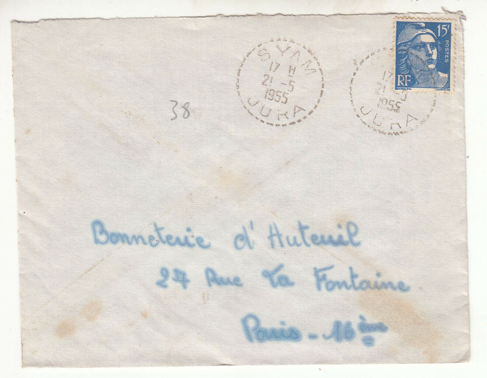 LETTRE SYAM JURA POUR PARIS 1955 GANDON CACHET PERLE 401881081810