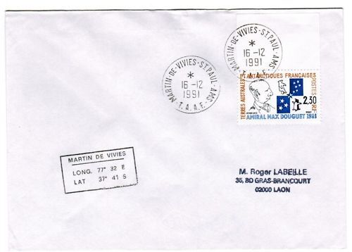 LETTRE TAAF MARTIN DE VIVIES ST PAUL A LAON 1991 110618861120