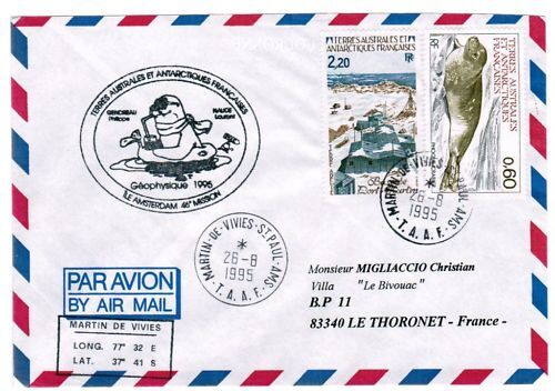 LETTRE TAAF MARTIN DE VIVIES ST PAUL A THORONET 1995 110618861440