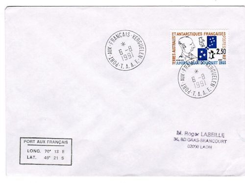 LETTRE TAAF PORT AUX FRANCAIS KERGUELEN A LAON 1991 110618862630