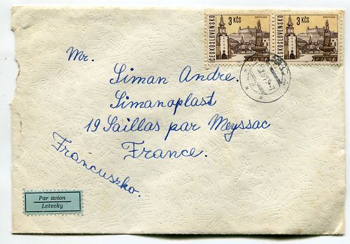 LETTRE Tchécoslovaquie POUR SAILLAS MEYSSAC