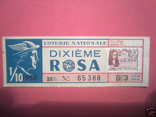 LOTERIE NATIONALE DIXIEME ROSA 38 TRANCHE 1958 110613330040