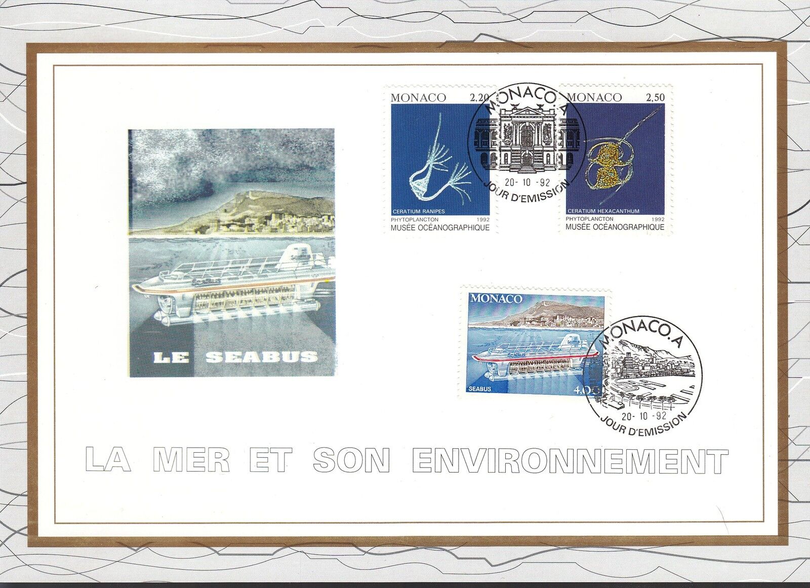 MONACO CEF PREMIER JOUR 1992 TIMBRE N 1850 1851 1852 LA MER BATEAU FLORE 400909708460