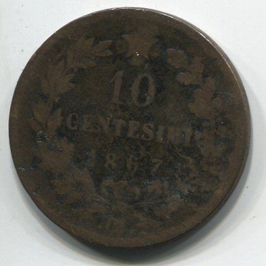 MONNAIE ITALIE BRONZE 10 CENTESIMI 1867 VICTORIO EMANUELLE P2 110852728570