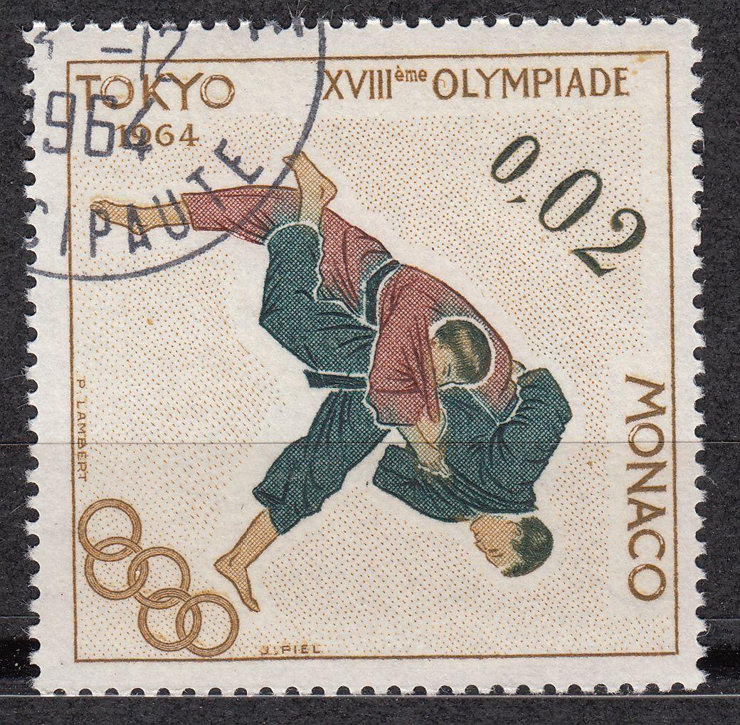 TIMBRE MONACO OBL N 655 JEUX OLYMPIQUES DE TOKYO JUDO 401533300100