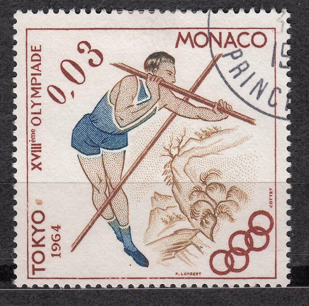 TIMBRE MONACO OBL N 656 JEUX OLYMPIQUES DE TOKYO SAUT A LA PERCHE 123116956980