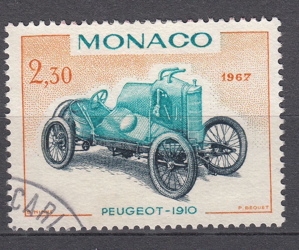 TIMBRE MONACO OBL N 721 VOITURE DE VAINQUEURS GRAND PEUGEOT 1910 401558305330