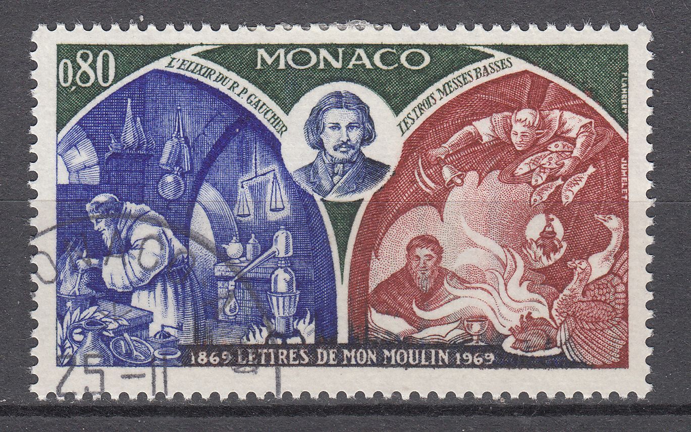 TIMBRE MONACO OBL N 795 MON MOULIN ALPHONSE DAUDET LES TROIS MESSES BASSES 401585039060