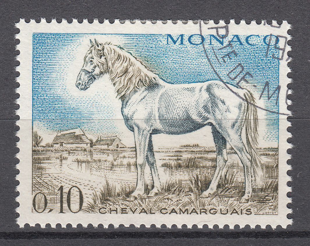 TIMBRE MONACO OBL N 831 CHEVEAUX DE SANG CHEVAL CAMARGUAIS 401586015190