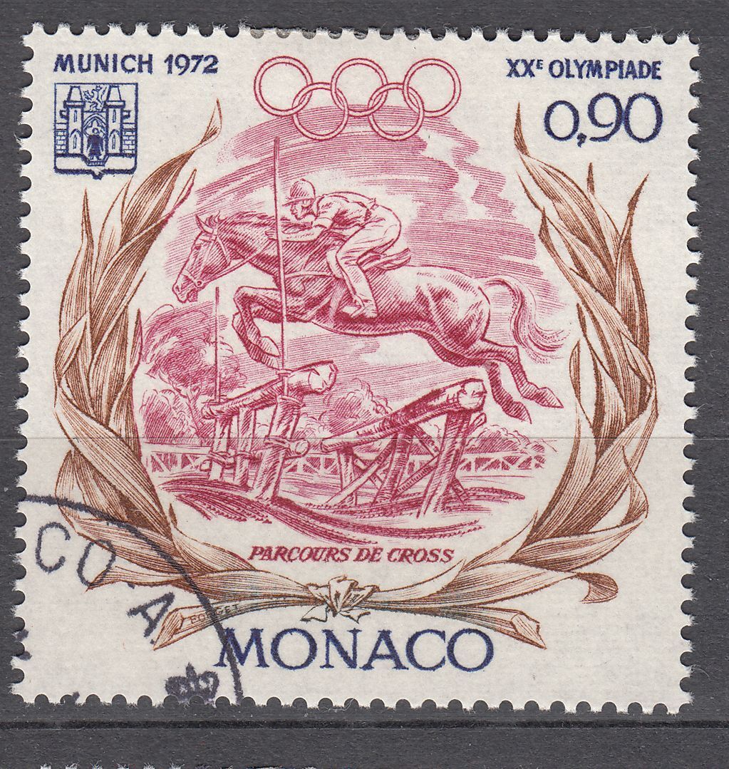 TIMBRE MONACO OBL N 891 XX OLYMPIADE DE MUNICH PARCOURS CROSS 123332110960