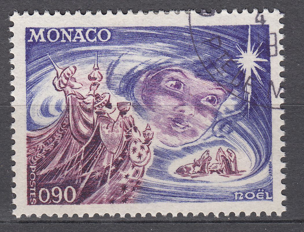 TIMBRE MONACO OBL N 902 NOEL VISAGE D ENFANT LA NATIVITE ET LES ROIS MAGES 123332132950