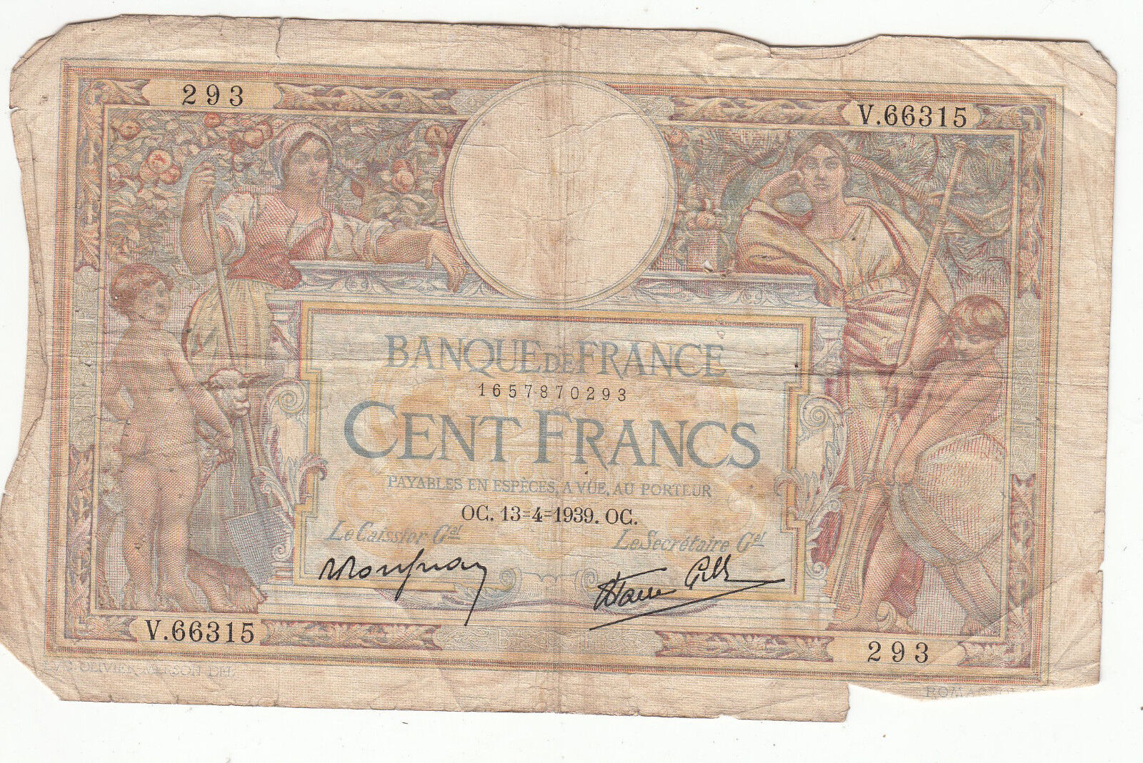 BILLET FRANCE 100 FRANCS MERSON 13 4 1939 v 66315 401285652631