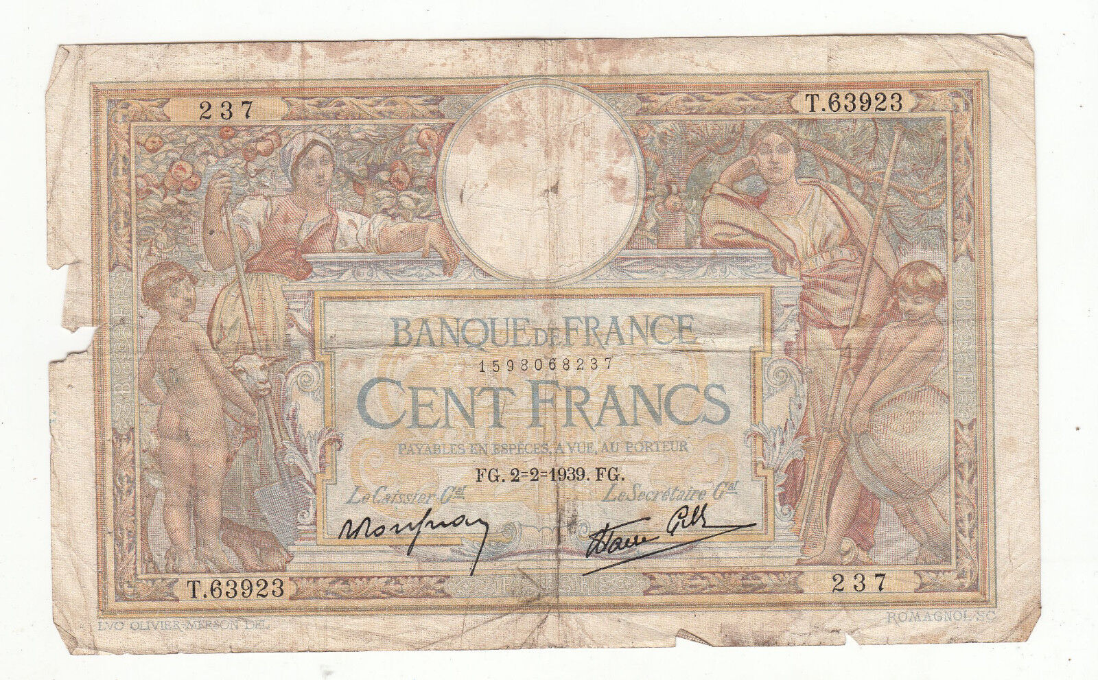 BILLET FRANCE 100 FRANCS MERSON 2 2 1939 FG 401287398201