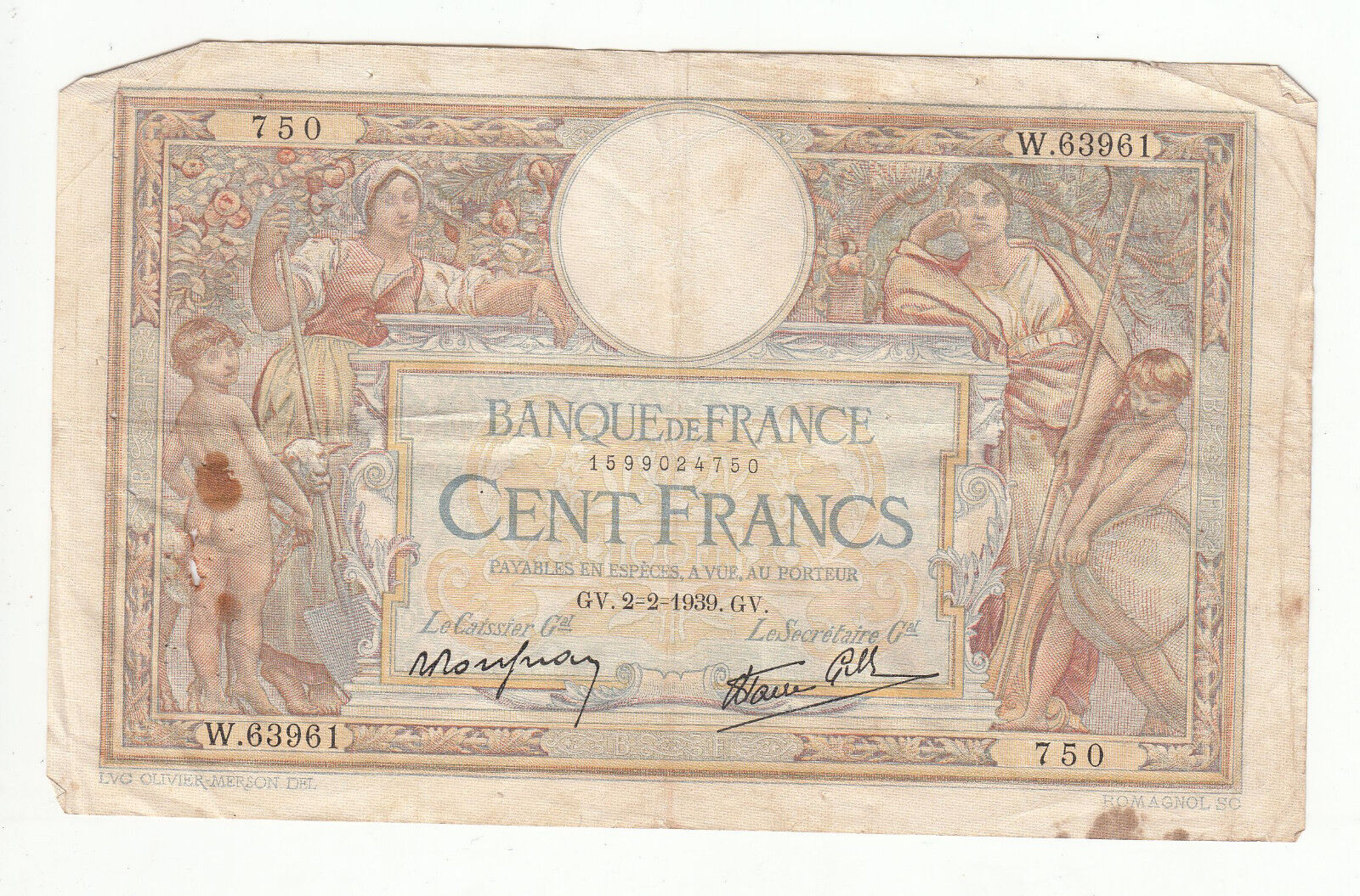 BILLET FRANCE 100 FRANCS MERSON 2 2 1939 GV 401297858441