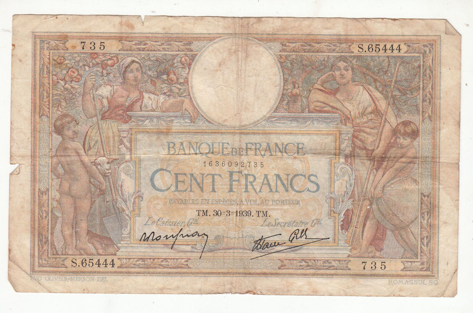 BILLET FRANCE 100 FRANCS MERSON 30 3 1939 TM 401293328501