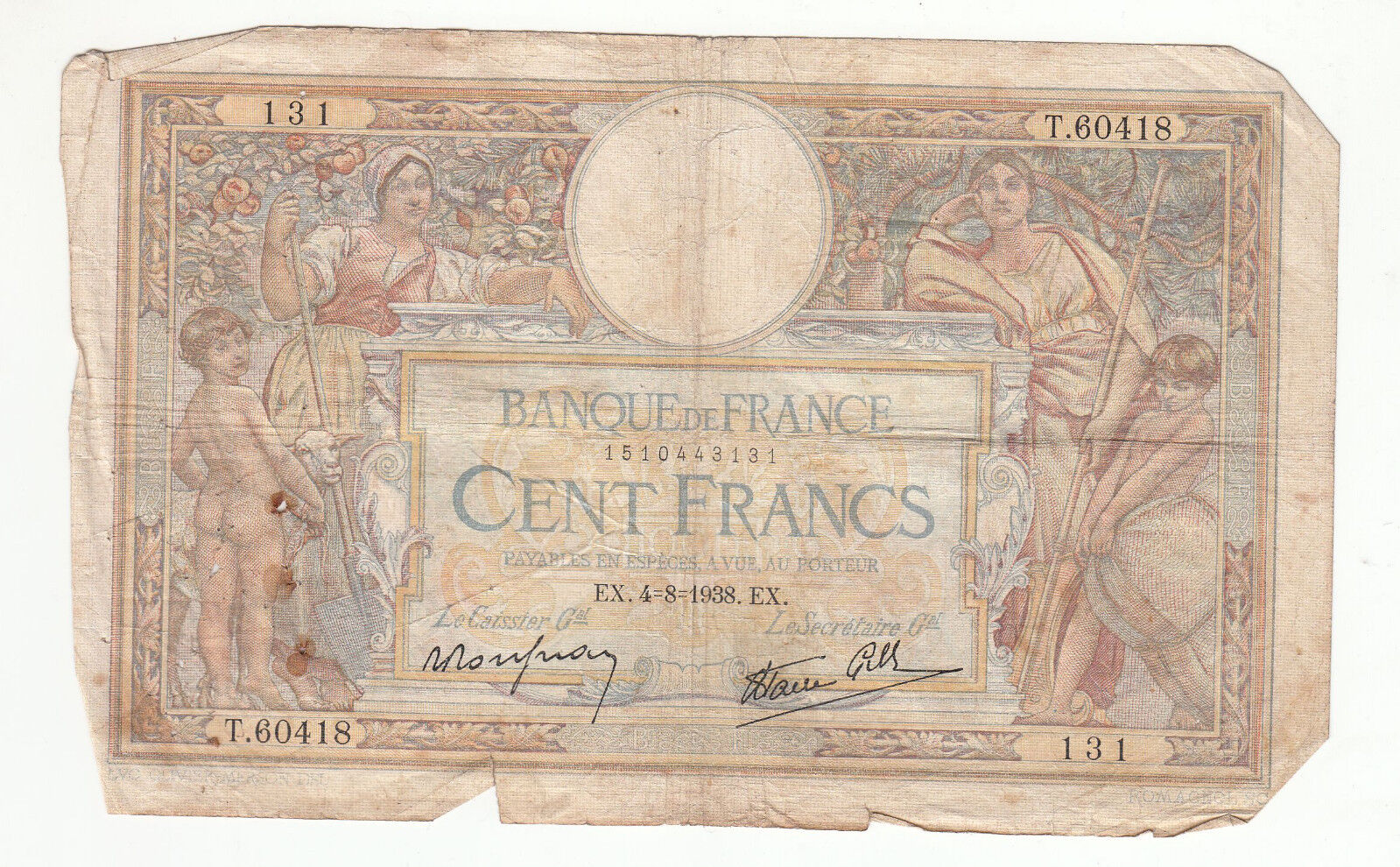 BILLET FRANCE 100 FRANCS MERSON 4 8 1938 EX 401297866131