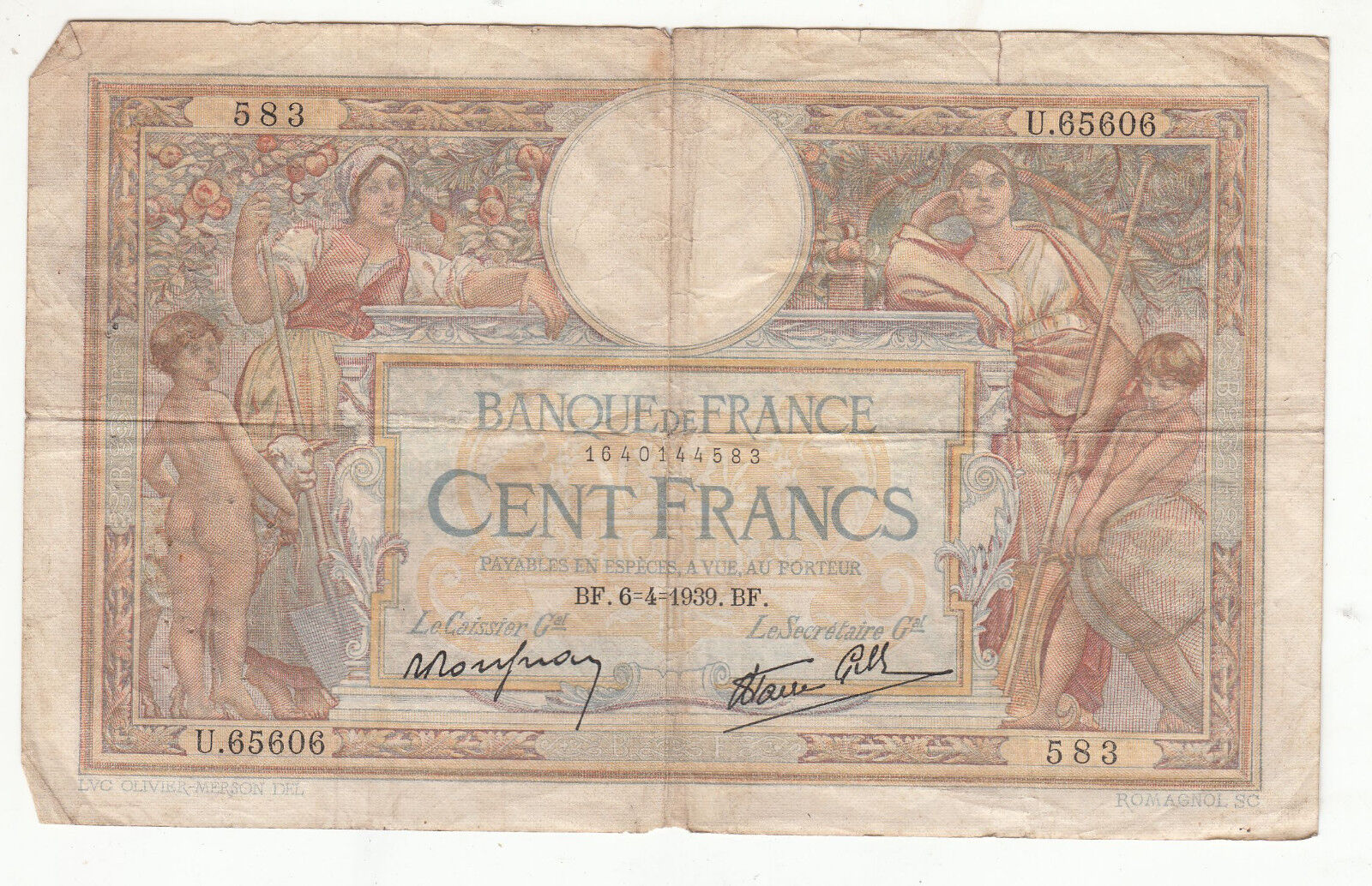 BILLET FRANCE 100 FRANCS MERSON 6 / 4 / 1939 BF